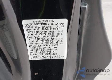 1999 Isuzu Vehicross из США, поврежденный, VIN JACCN57X3X7991614